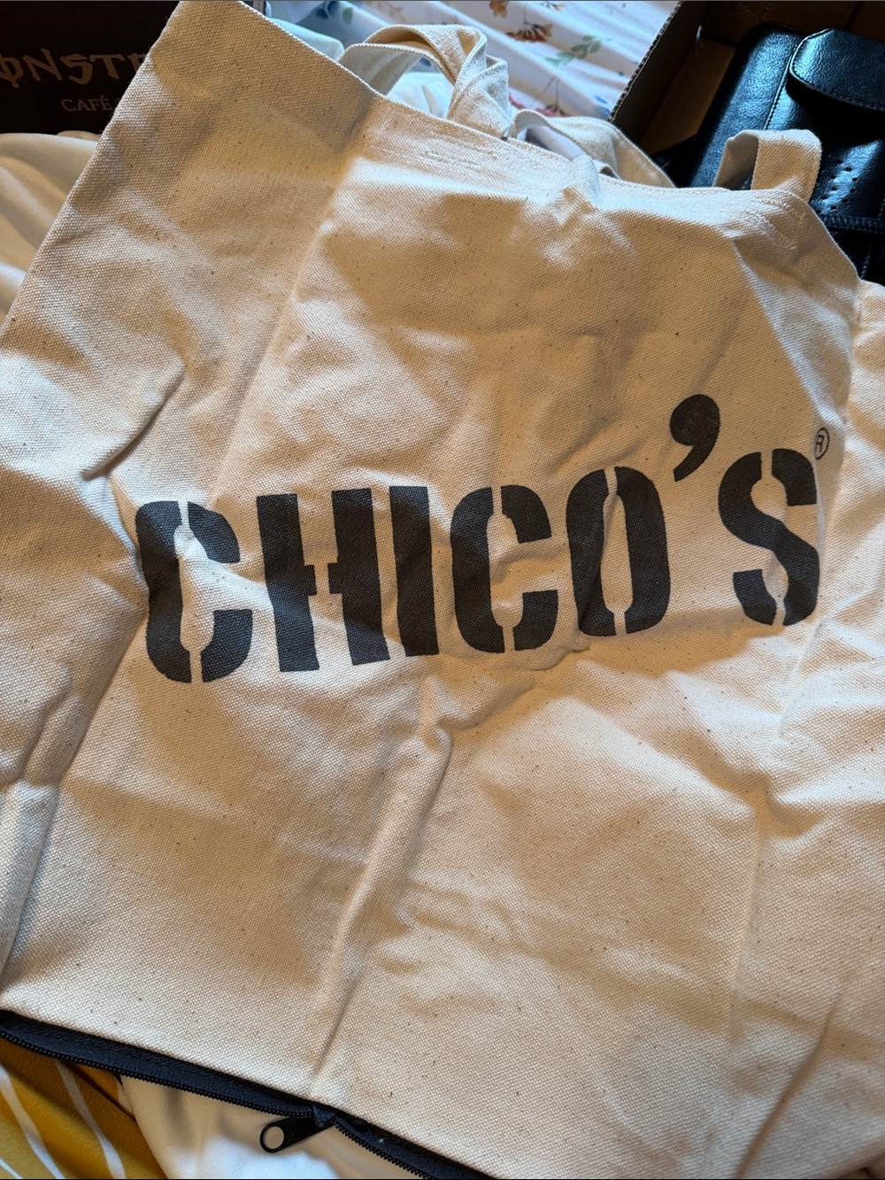 Chico's Natural Canvas fold up travel tote bag